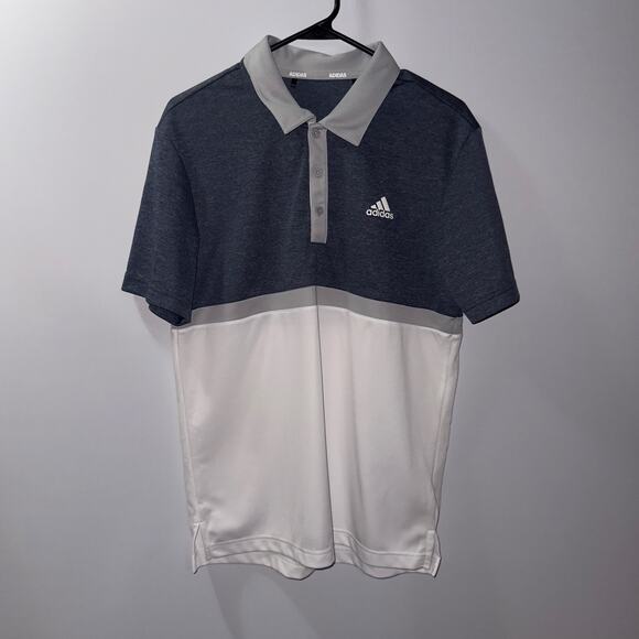 Adidas Gray & White Colorblock Polo Shirt mens Size Small - Picture 1 of 7